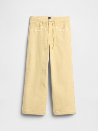 Kids High Rise Embroidered Drawstring Wide-Leg Jeans | Gap Factory