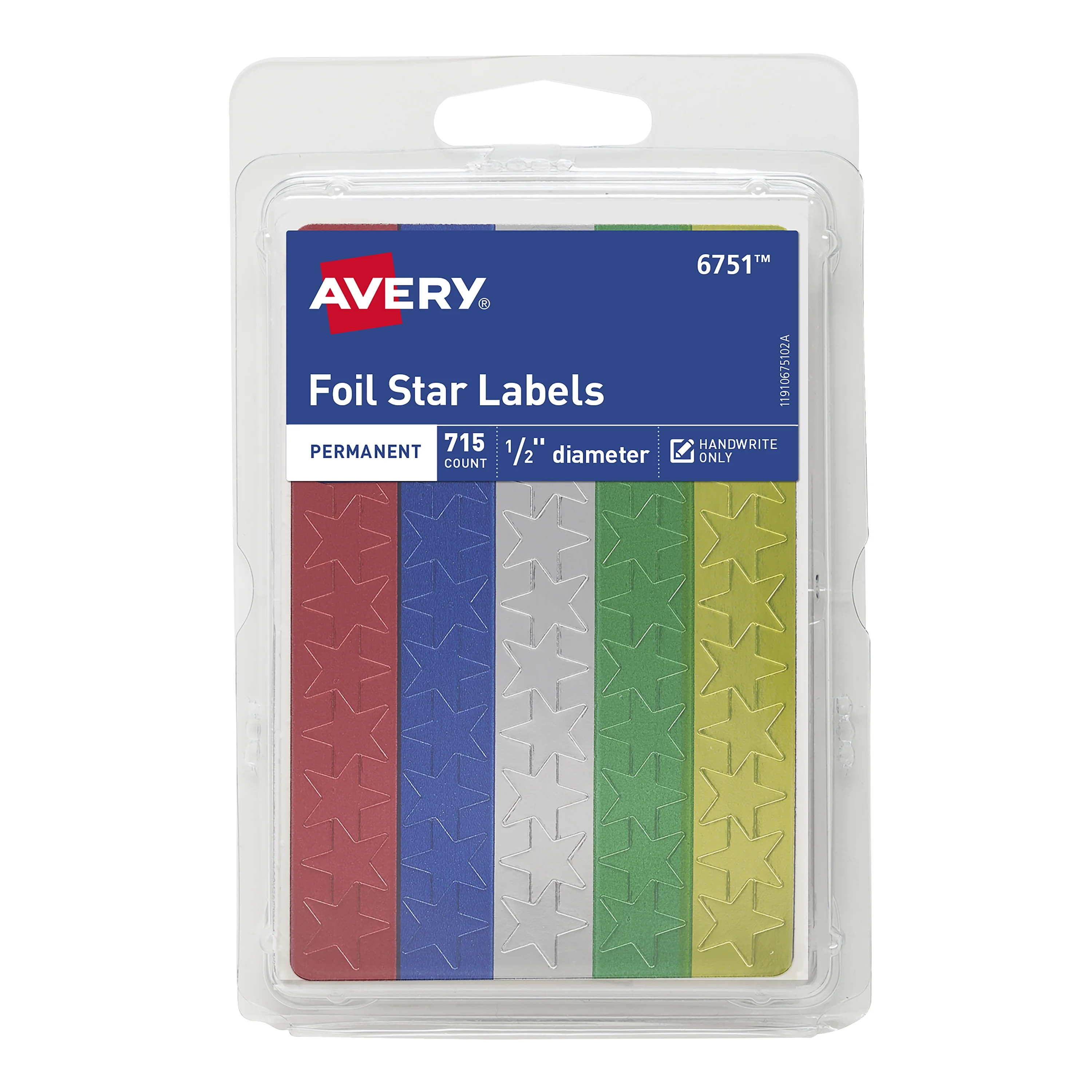 Avery Foil Star Labels, 1/2" Diameter, Paper, Permanent, Assorted Colors, Handwrite, 715 Labels -... | Walmart (US)