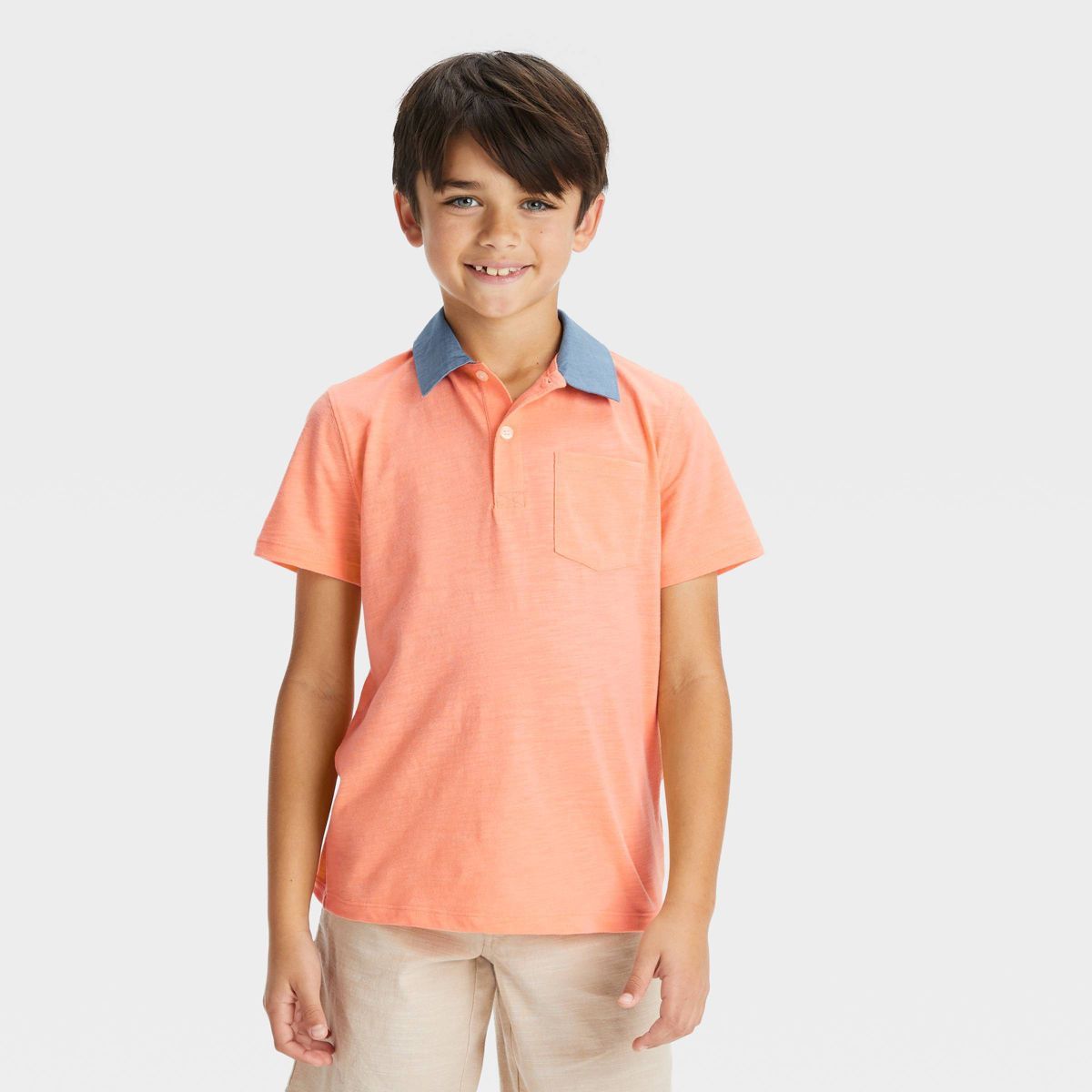 Boys' Short Sleeve Chambray Polo Shirt - Cat & Jack™ | Target