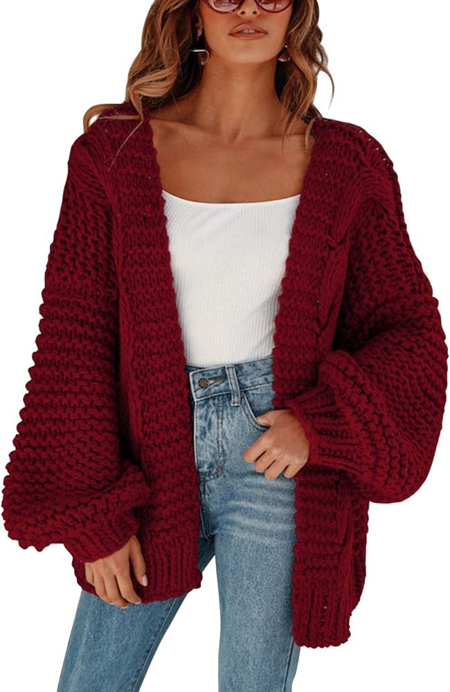 MEROKEETY Womens Open Front Cardigans Long Sleeve Oversized Chunky Cable Knit Sweater Outwear Coat | Amazon (US)