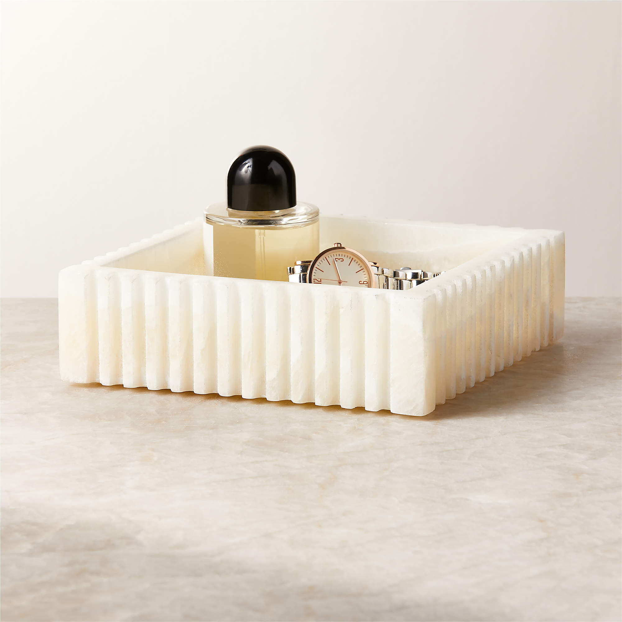 Leia Cream Onyx Marble Ribbed Catchall Dish + Reviews | CB2 | CB2