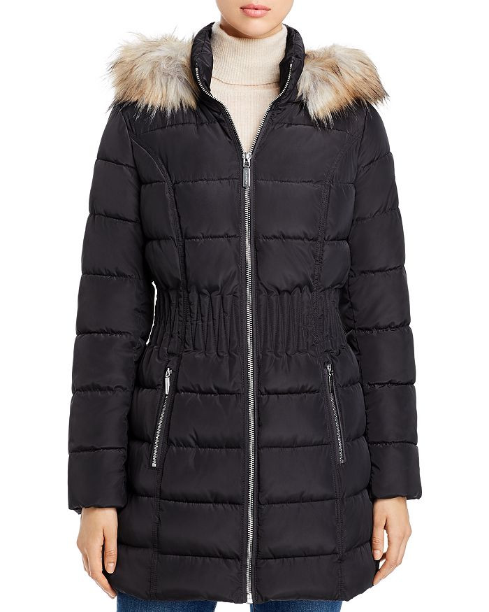 Cinched Waist Faux Fur-Trim Puffer Coat | Bloomingdale's (US)