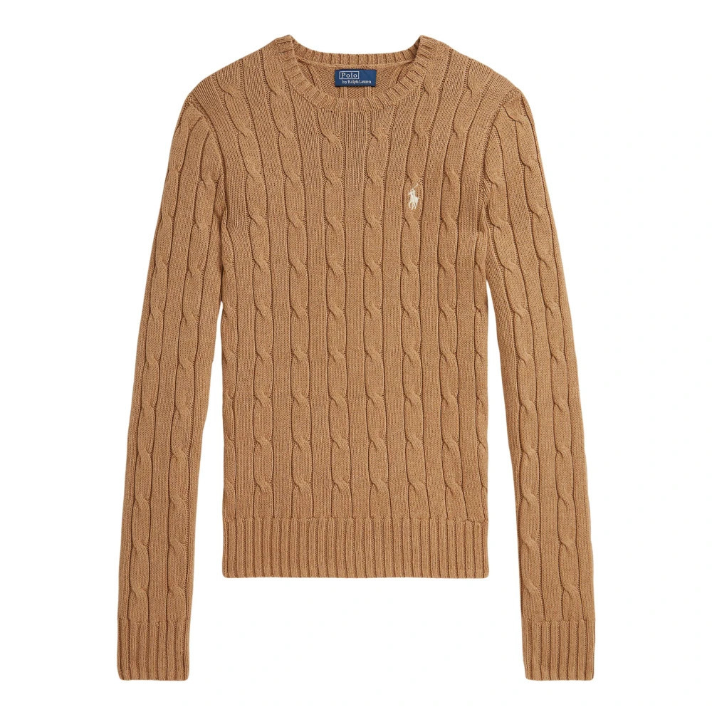 Logo-Embroidered Cable-Knit Jumper - female - Ralph Lauren - Round-neck Knitwear - Beige - XS - Knitwear | Miinto UK Ltd