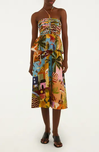 Tropical Print Corded Bodice Midi Dress | Nordstrom