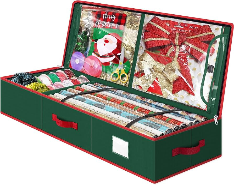 Christmas Wrapping Paper Storage Containers, 40 Inch Gift Wrap Organizer, Visible Supplies Pocket... | Amazon (US)