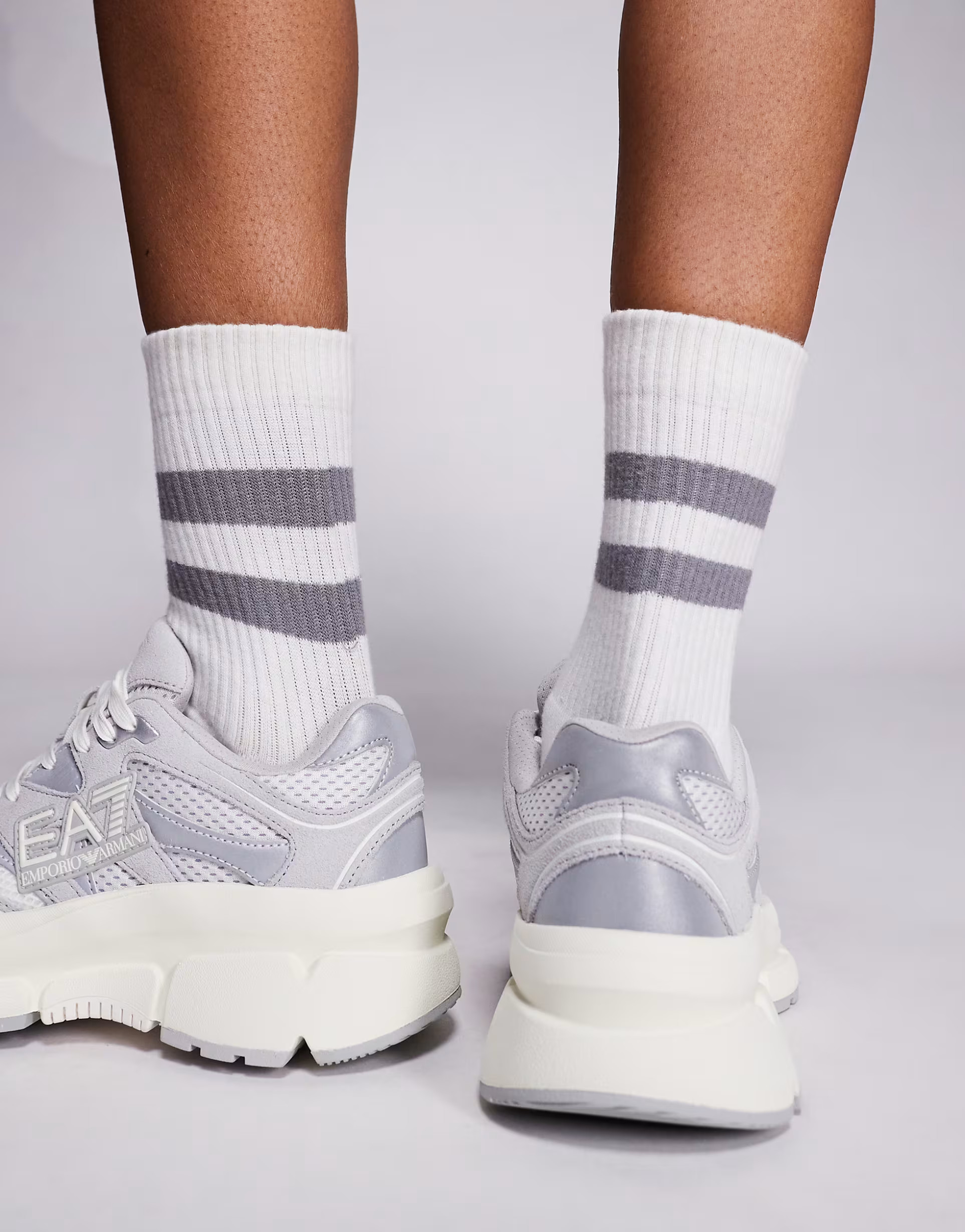 Armani EA7 logo suede mix chunky trainers in off white and grey | ASOS (Global)