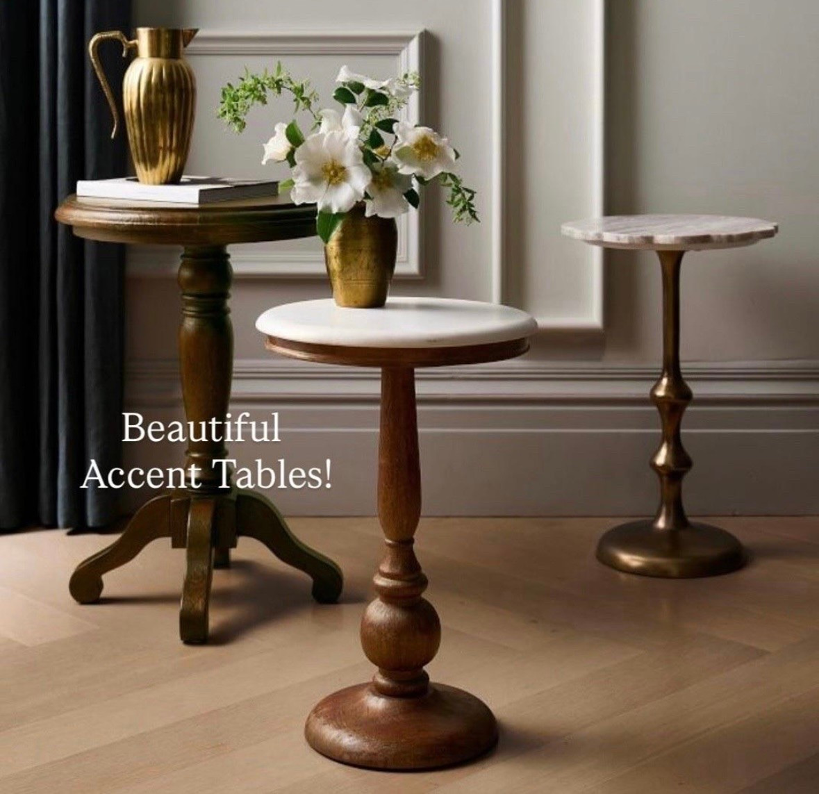 Wood and marble accent tables with beautiful details! More wood finishes, sizes available. Classic home style.

#LTKdayinmylife #LTKHome