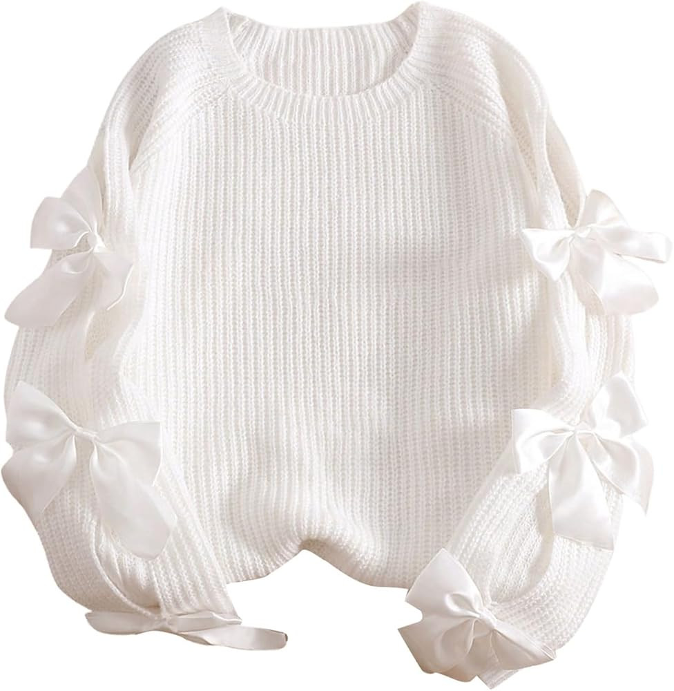 SHENHE Women's Plus Size Sweaters Bow Cutout Crewneck Long Raglan Sleeve Knit Tops Fall Clothes | Amazon (US)