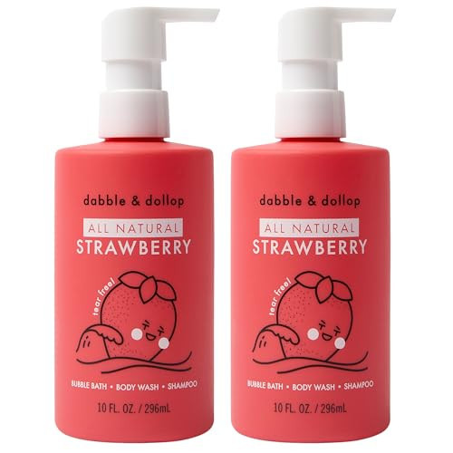 Dabble & Dollop All Natural Strawberry 3-in-1 Body Wash, Shampoo & Bubble Bath for Kids – Tear-Free, Gentle, Hypoallergenic, Vegan, No Parabens or Sulfates (10 fl oz, Pack of 2) | Amazon (US)