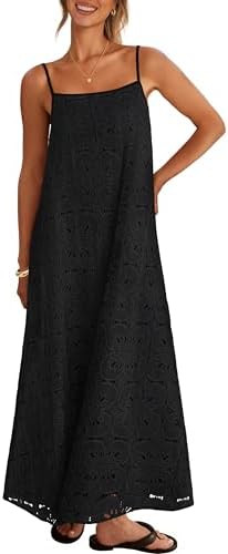 MEROKEETY Women's Summer Spaghetti Straps Sundress 2026 Casual Sleeveless Floral Lace Eyelet Boho... | Amazon (US)