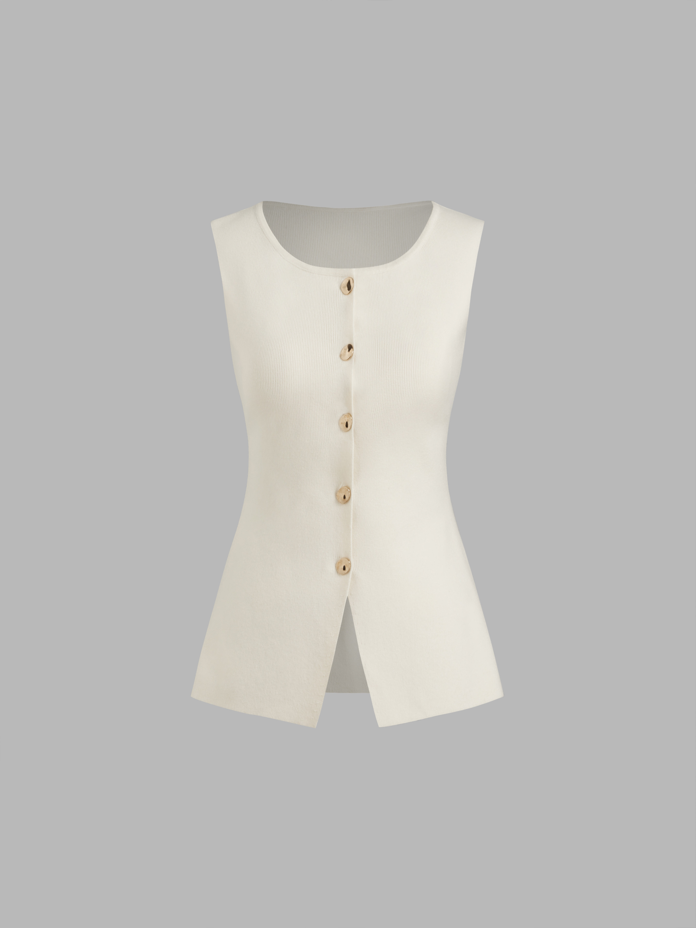 Knitted Boat Neck Solid Button Vest | Cider