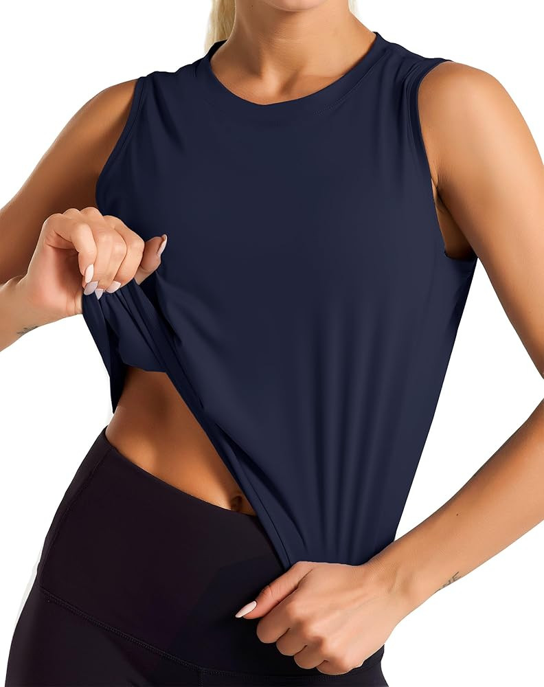 Dragon Fit Women Sleeveless Yoga Tops Workout Cool T-Shirt Running Short Tank Crop Tops | Amazon (US)