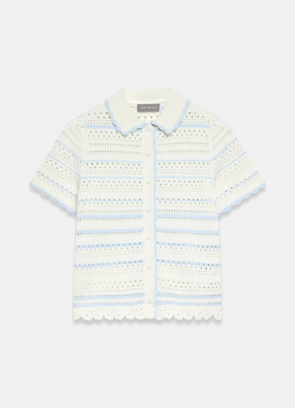 Cream Cotton Blend Stripe Crochet Top | Mint Velvet