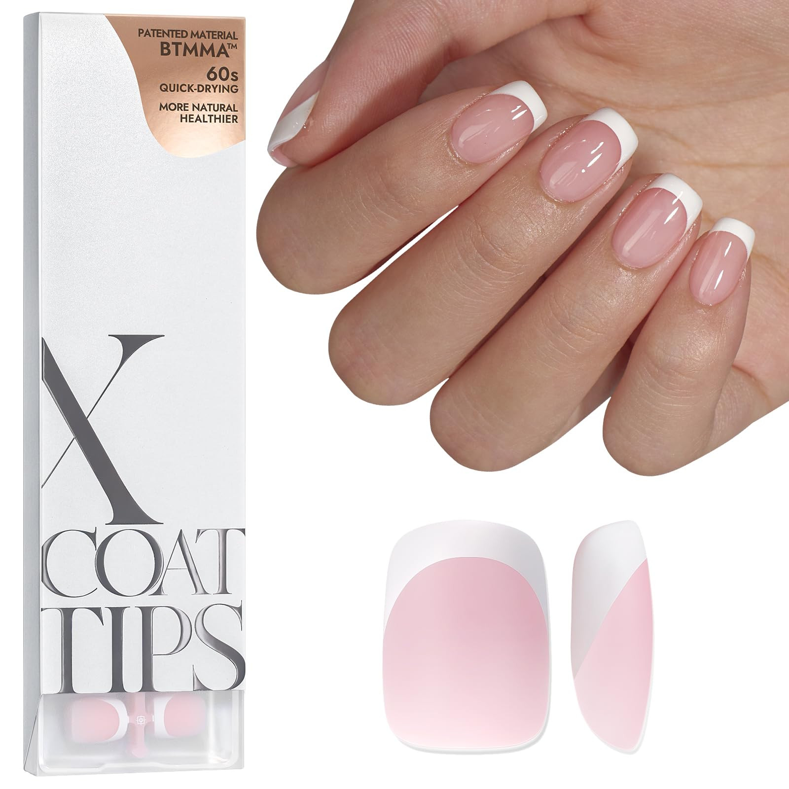 BTArtboxnails XCOATTIPS French Gel Nails - French Tip Press on Nails Pink Extra Short Square Shap... | Amazon (US)