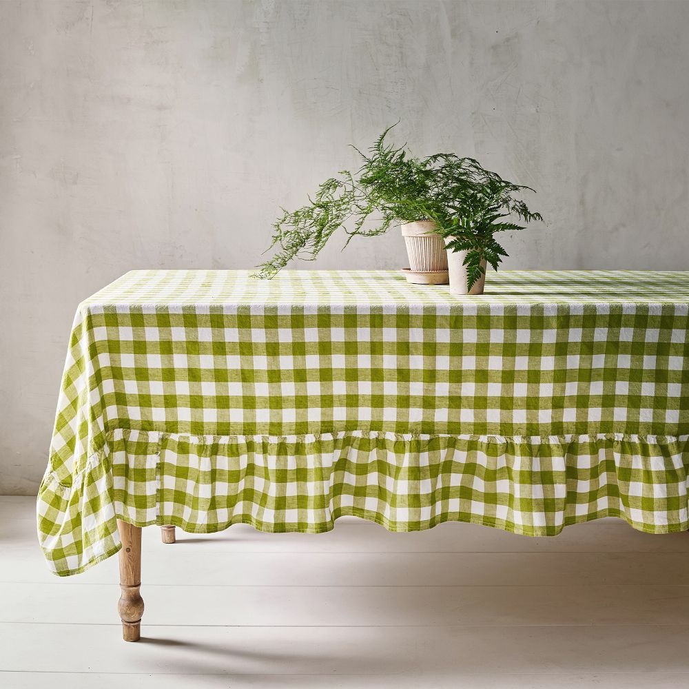 Gingham Linen Ruffle Tablecloth | GreenRow