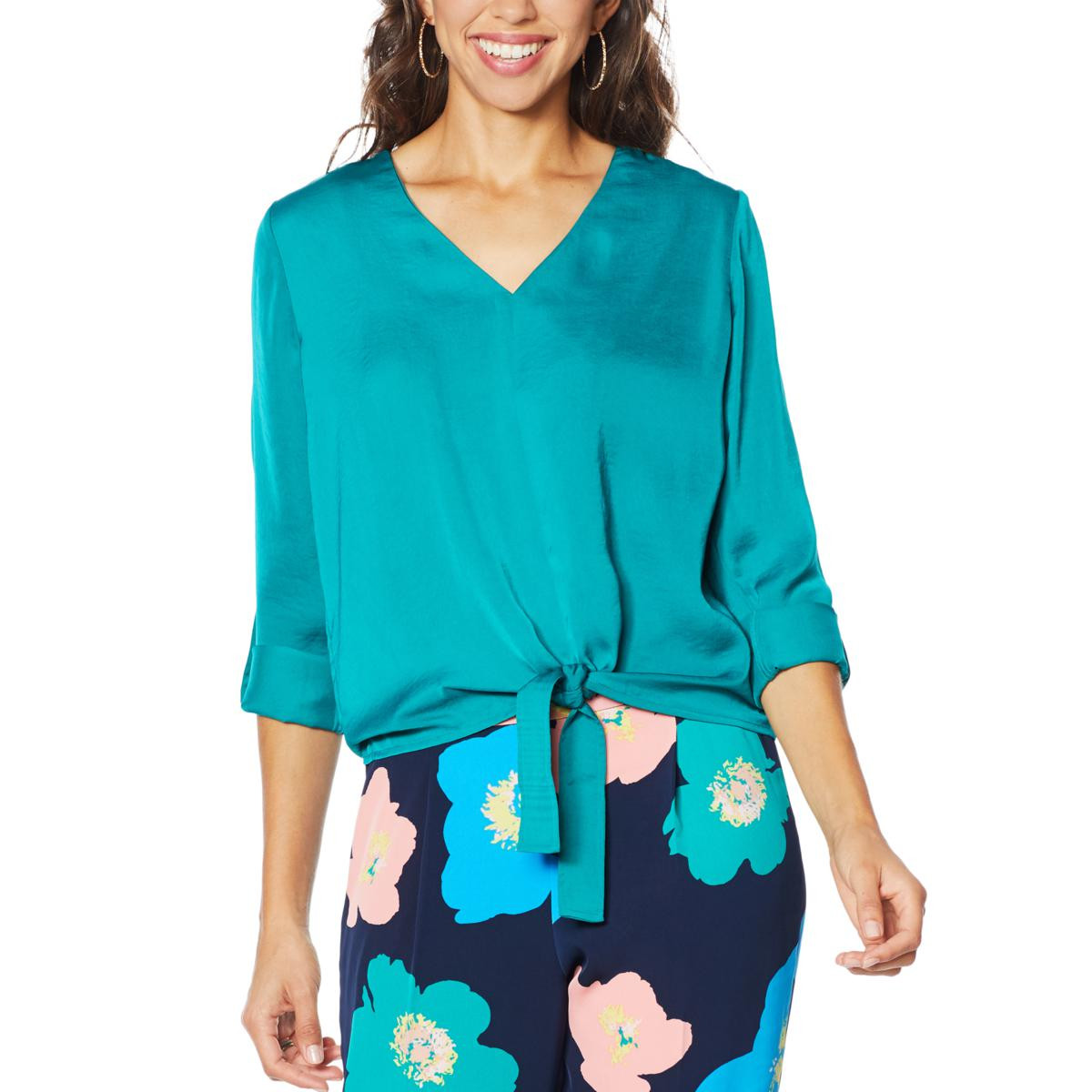 G by Giuliana Hammered Satin Tie-Front Blouse - 9317719 | HSN | HSN