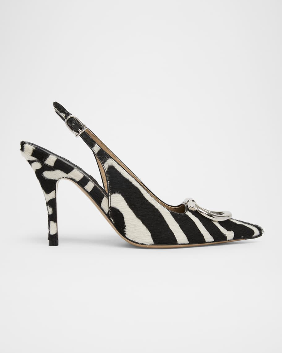 95mm Sarah Zebra Calf Hair Slingback Pumps | Neiman Marcus