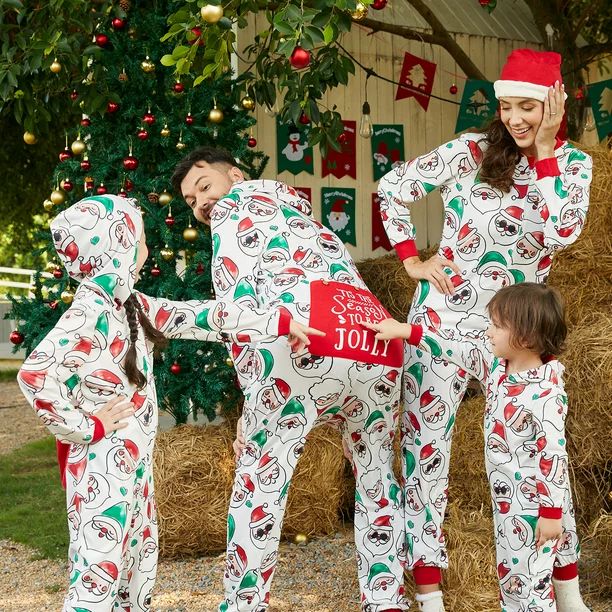 PatPat Christmas Santa Claus Print Family Matching Jumpsuit,Long Sleeve Hooded Onesies Pajamas Se... | Walmart (US)