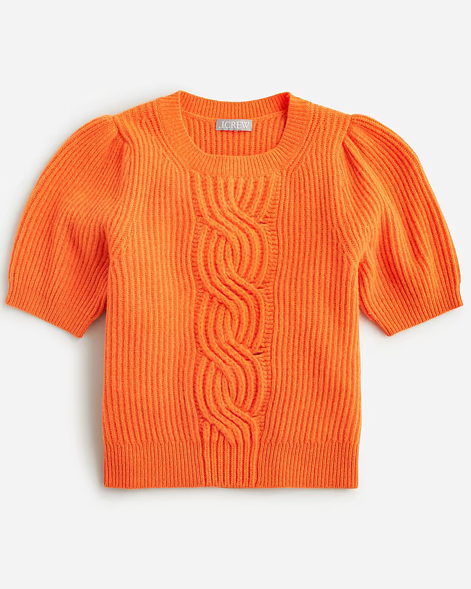 Short-sleeve wool-cashmere cable-knit crewneck sweater | J. Crew US