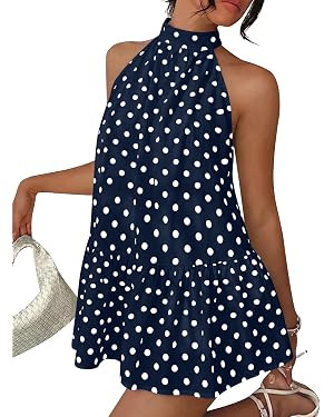 LILLUSORY Women Halter Dress Summer Mini Short Dresses A Line Polka Dot Petite Sundress Flowy Vac... | Amazon (US)