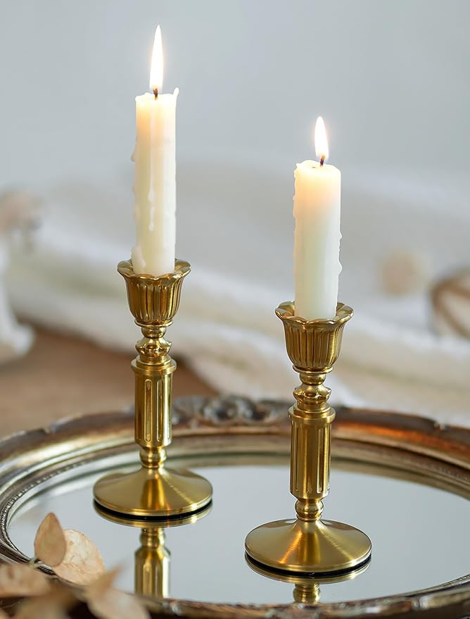 Gold Candle Holders Vintage Decor - Romadedi Solid Brass Candlestick Taper Holder for Wedding Chr... | Amazon (US)