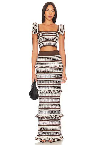 Tularosa Kaely Maxi Skirt in Brown & Ivory from Revolve.com | Revolve Clothing (Global)