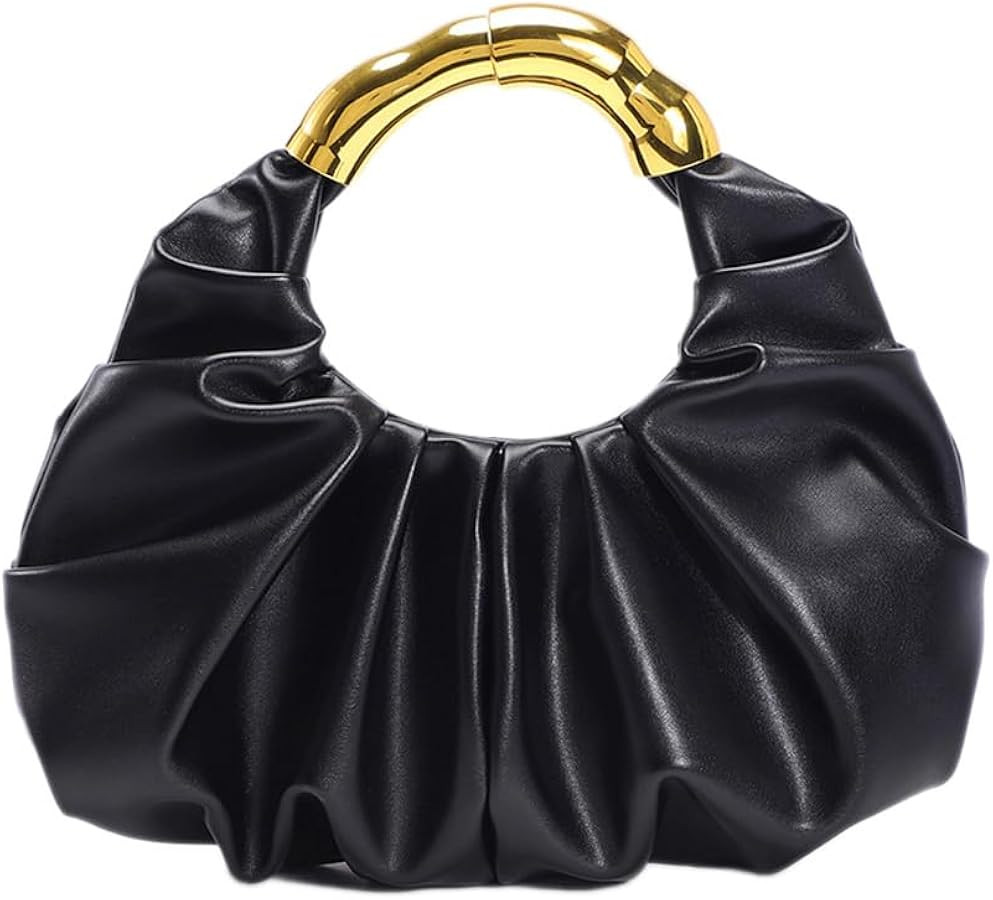 Women's Ruched Evening Clutch Purse Trendy Small Hobo Handbag Wedding Guest Bags PU Leather | Amazon (US)