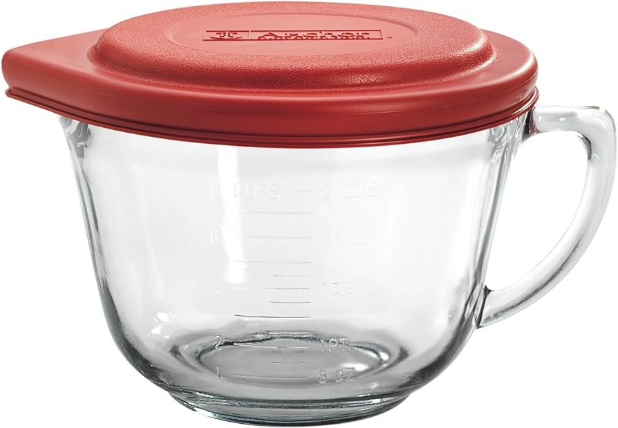 Anchor Hocking Batter Bowl, 2 Quart Glass Mixing Bowl with Red Lid | Amazon (US)