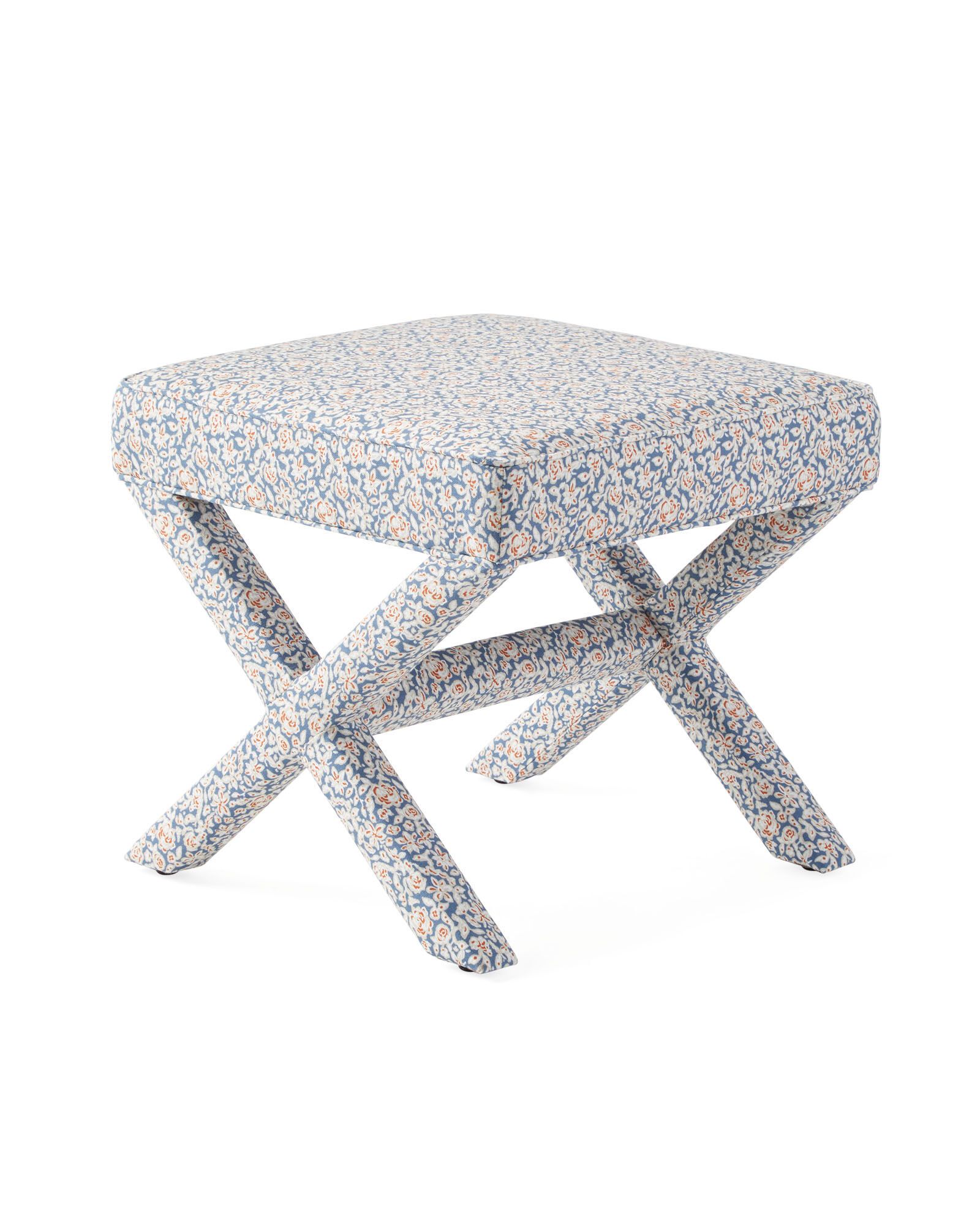 Parker X-Base Stool - Captain's Blue Winslow Linen | Serena and Lily