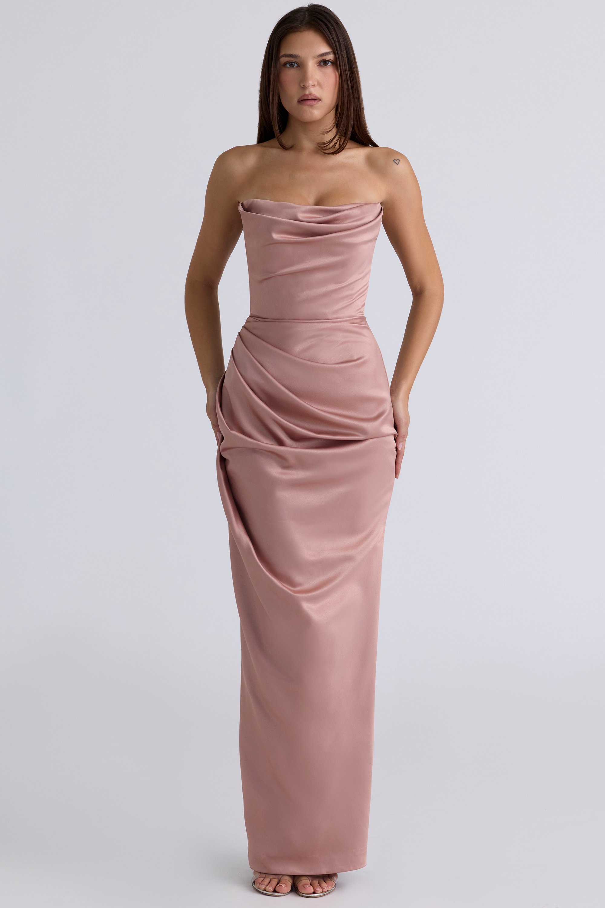 blush satin strapless gown | House of CB