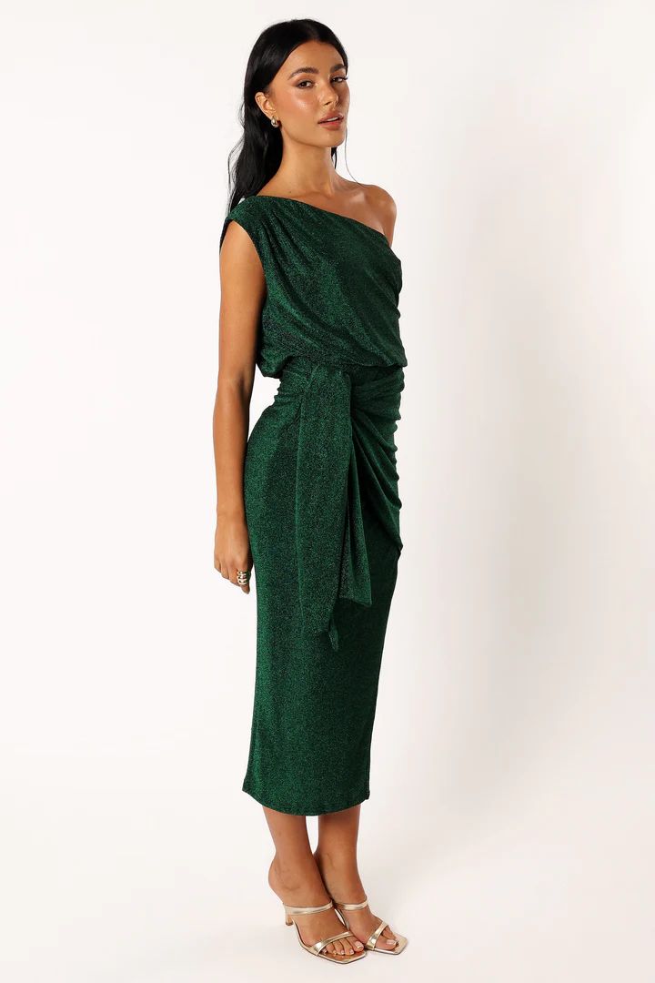 Santiago Off Shoulder Midi Dress - Emerald | Petal & Pup (US)