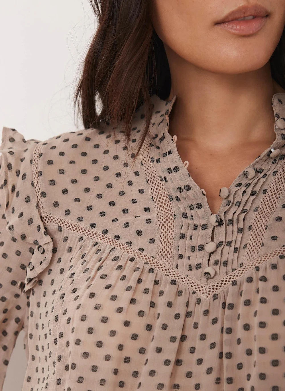 Neutral Jacquard Polka Dot Blouse | Mint Velvet - US