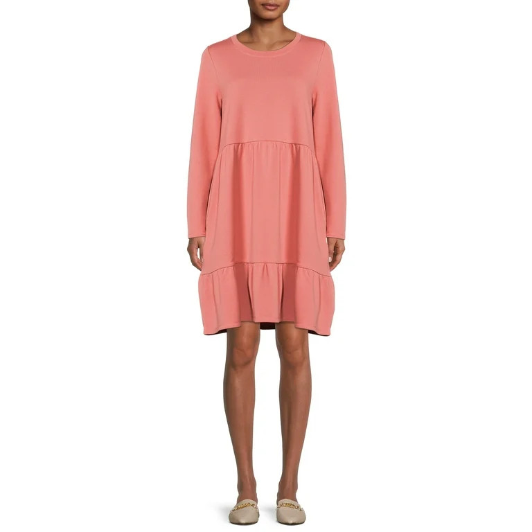Time and Tru Women's Tiered Sweatshirt Dress | Walmart (US)