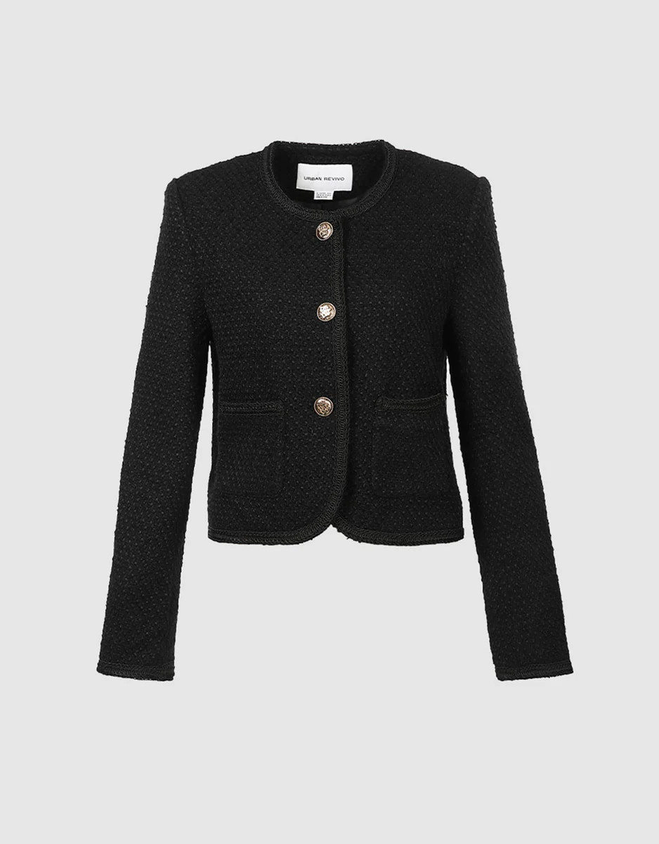 Buttoned Tweed Jacket | Urban Revivo