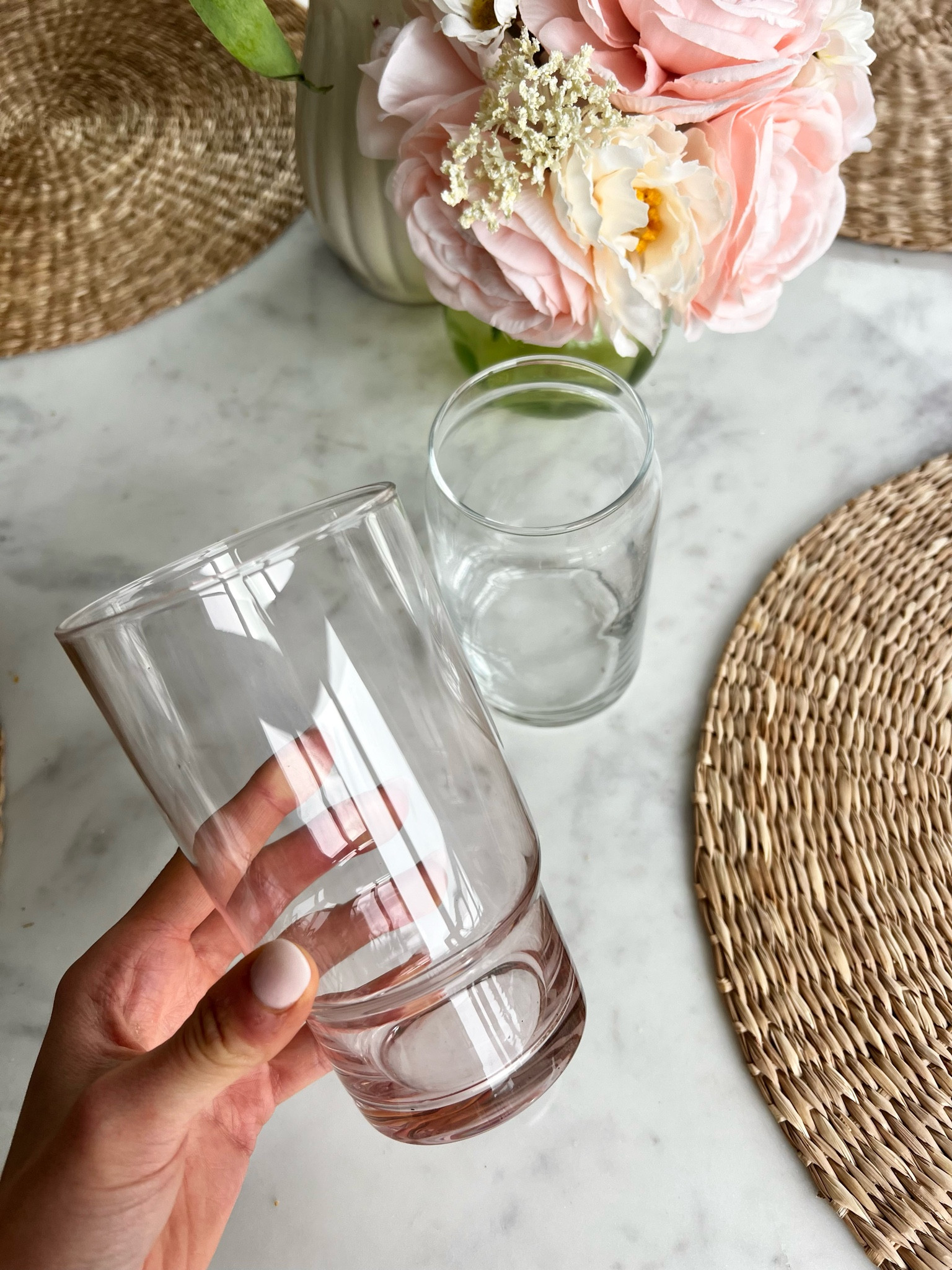 Cutest slightly pink glasses for spring!💕 
(side by side a clear glass for color reference)

#LTKSpringSale #LTKhome #LTKSeasonal