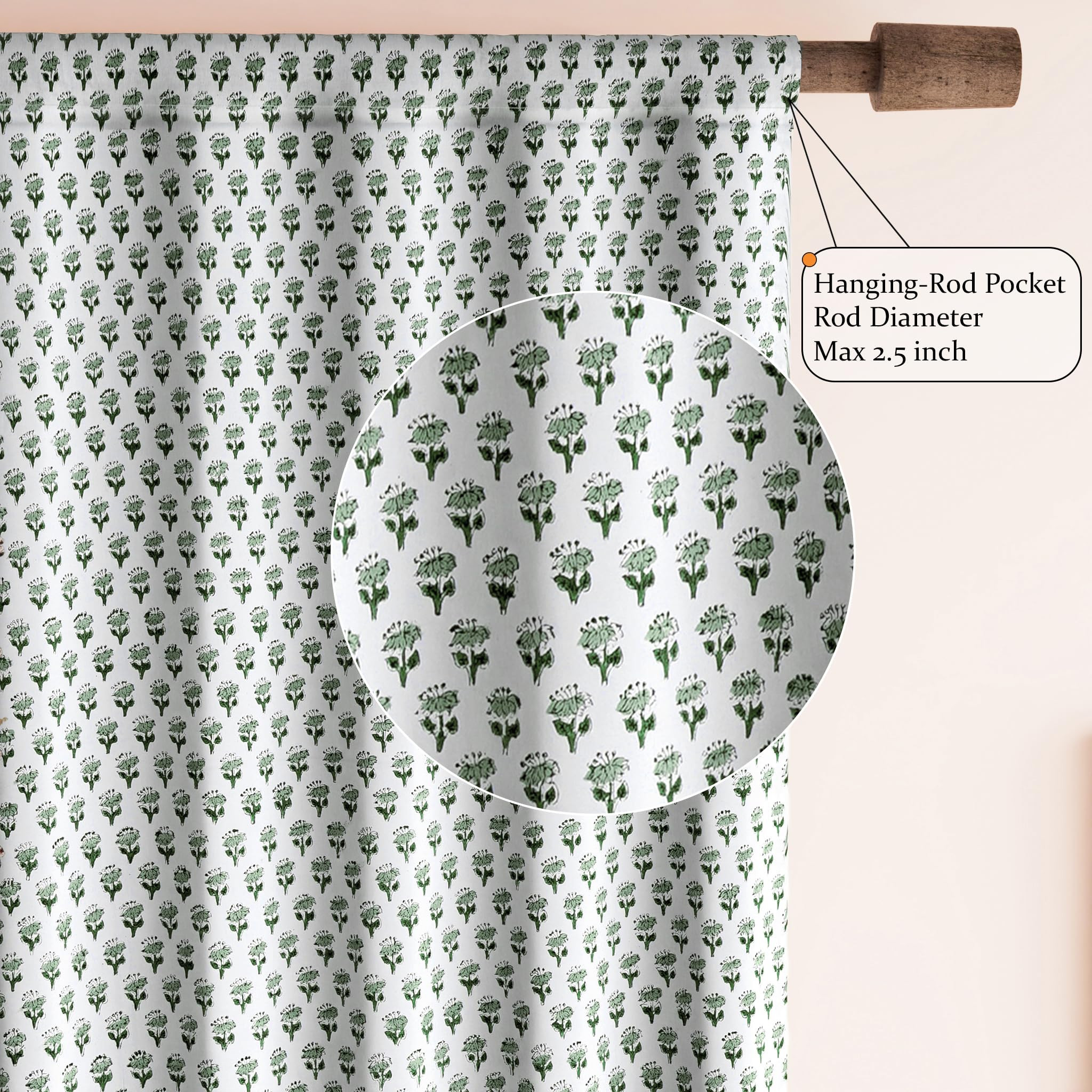 CPC Curtains 100% Cotton Block Print Curtain, Boho Farmhouse Drapes for Living Room(Set of 1), Ea... | Amazon (US)