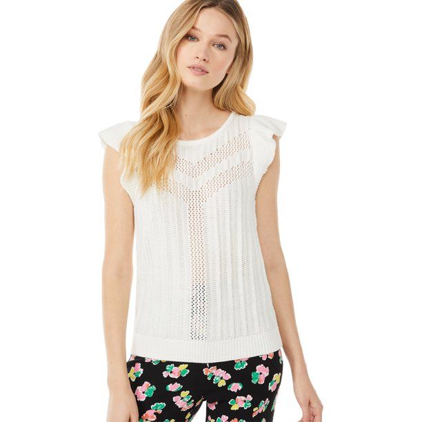 Scoop Women’s Pointelle Tank Top with Ruffle Sleeves - Walmart.com | Walmart (US)