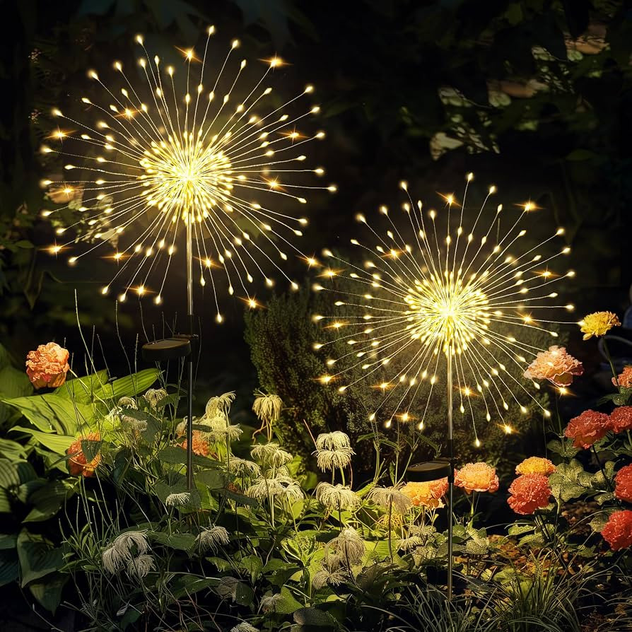 GIGALUMI 2 Pack Solar Firework Lights Outdoor, Garden Decor, Warm White | Amazon (US)