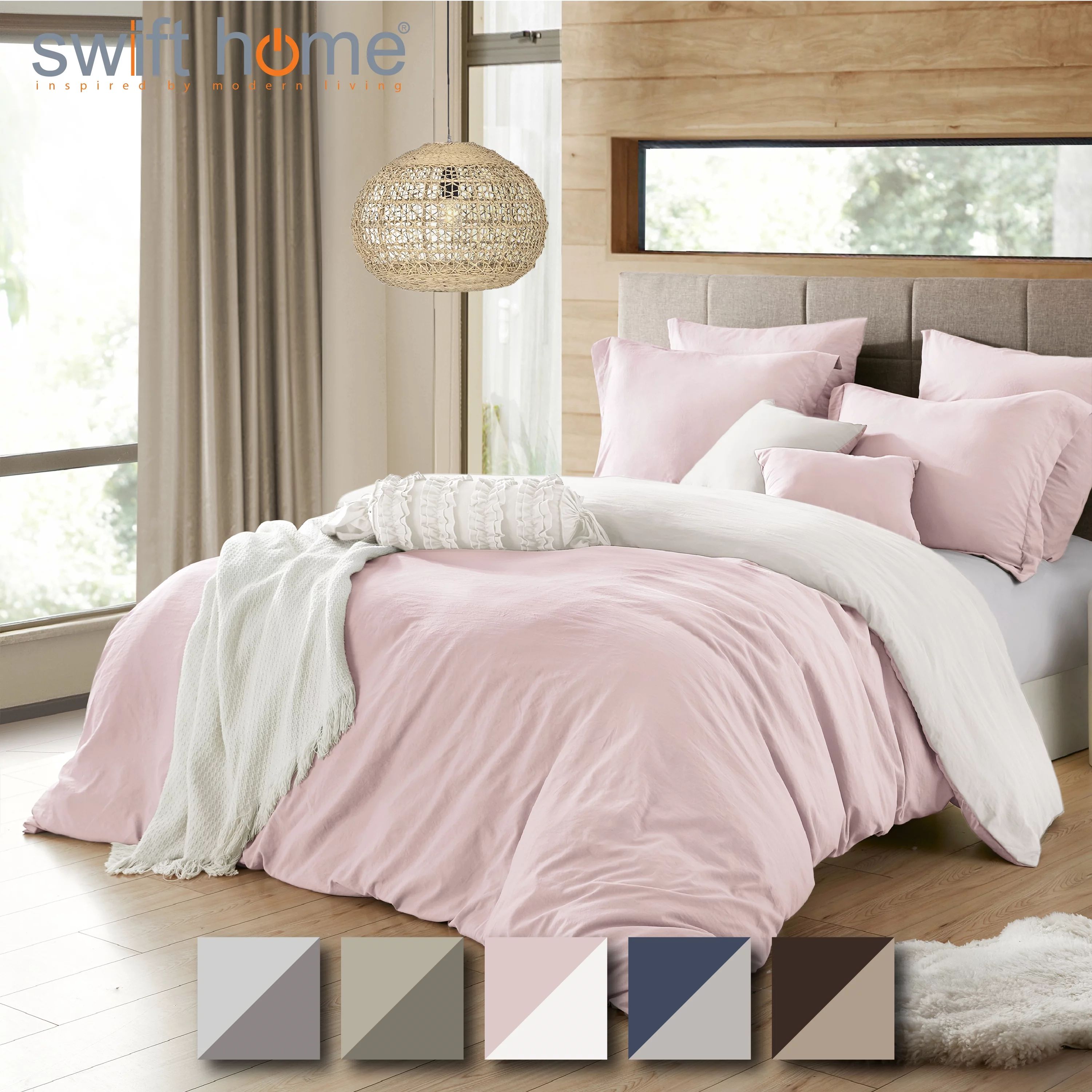 Swift Home 2 in 1 Reversible Duvet Cover & Sham Set (Comforter not Included), Pink/White, Full/Qu... | Walmart (US)