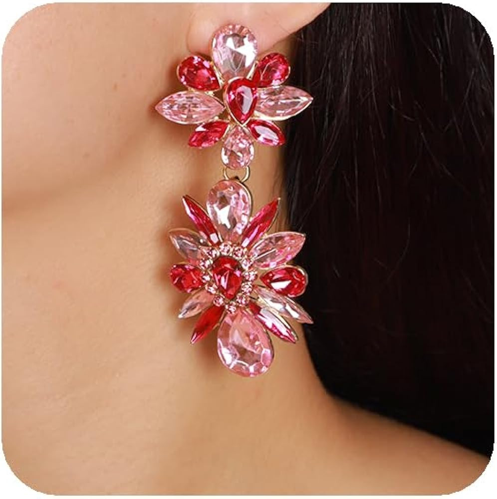 YERTTER Vintage Colorful Crystal Drop Dangle Earrings Flower Chic Rhinestone Earrings Long Ear St... | Amazon (US)