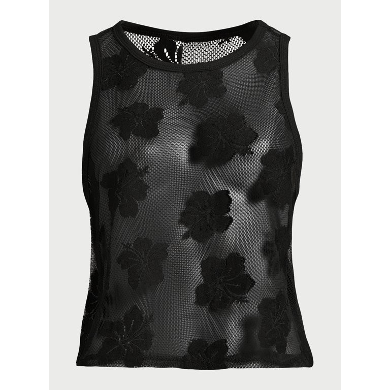 No Boundaries Juniors Hibiscus Mesh Coverup Tank Top, Sizes S-2XL | Walmart (US)