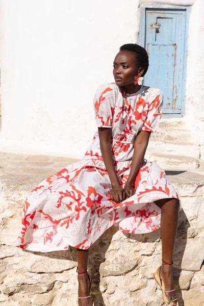 Piped Puff Sleeve Maxi- Orchid Red | Oliphant Design