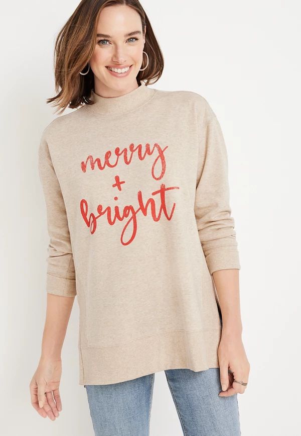 Willowsoft Merry And Bright Funnel Neck Fleece Sweatshirt | Maurices