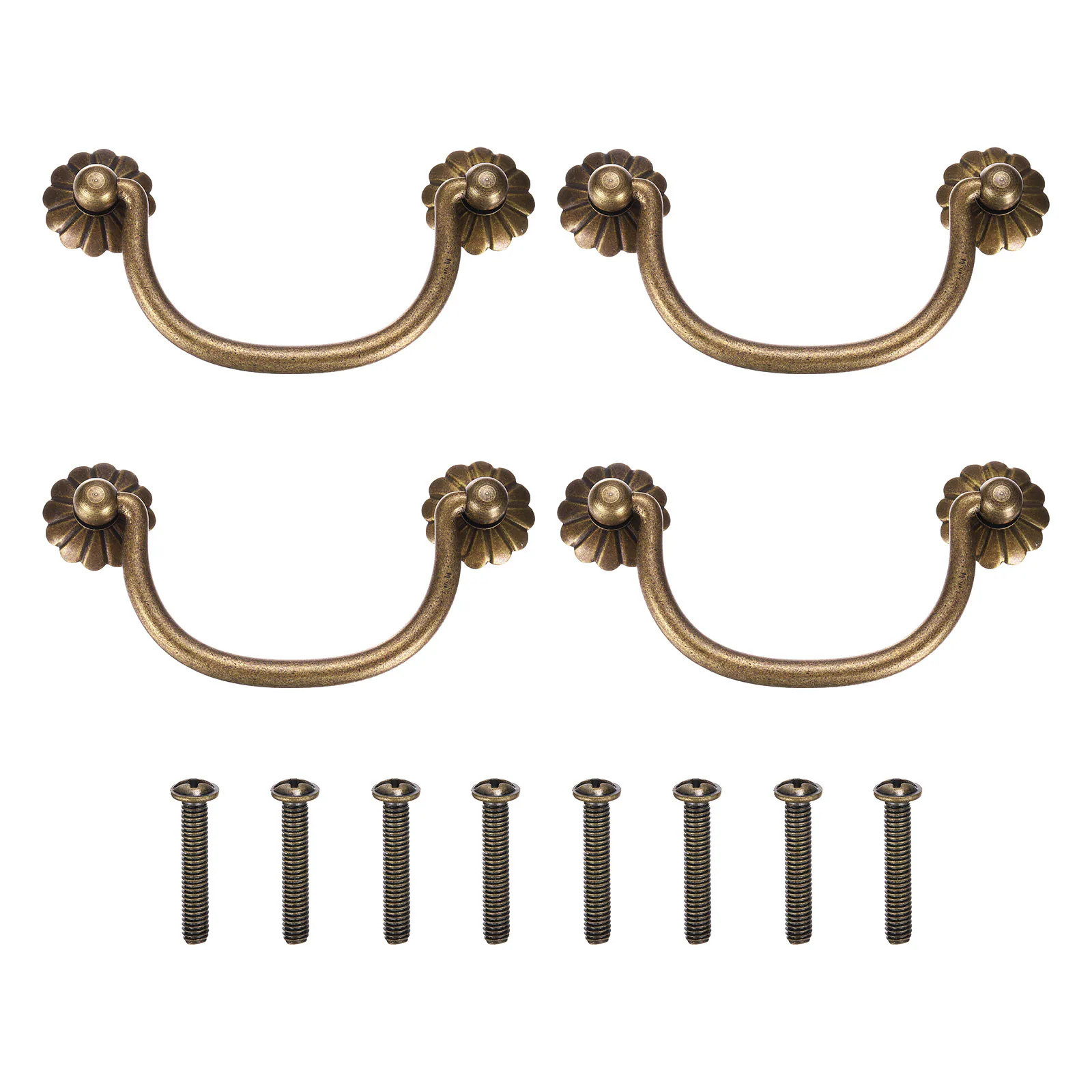 Unique Bargains 4pcs 3.15inch Brass Drawer Pulls and Knobs with Double Mounting Holes Vintage Ring Drawer Pulls with Screws Flower Shape for Cabinet | Lowe's