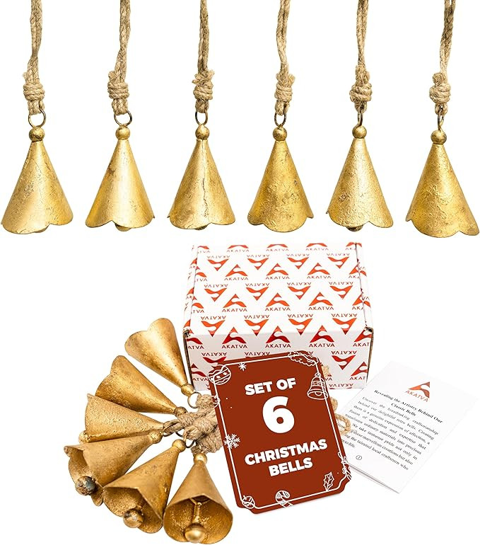 Gold Christmas Ornaments Set – Vintage Christmas Decor for Tree – Gold Christmas Bells – Ch... | Amazon (US)