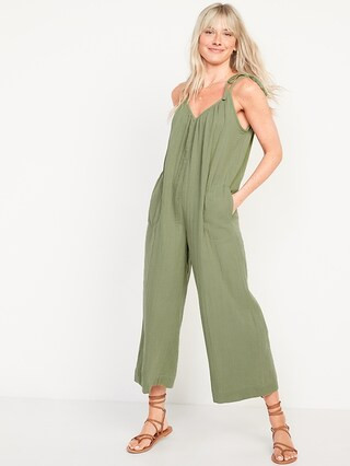 Tie-Shoulder Cropped Crinkled Jumpsuit for Women | Old Navy (US)