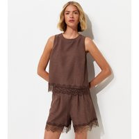 Women's Dark Brown With Cotton Lace Hem Shorts New Look | New Look (UK)