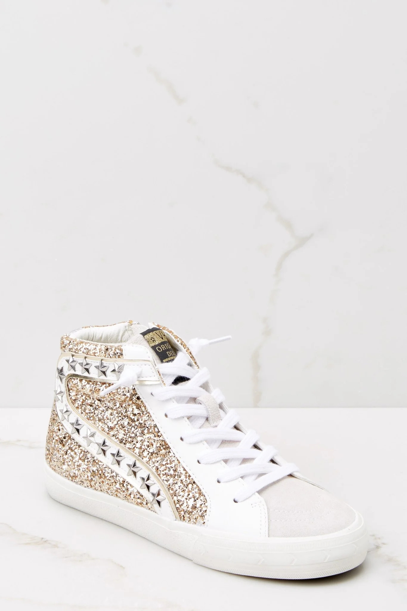 Mateel Gold Grey Multi Glitter High Top Sneakers | Red Dress 