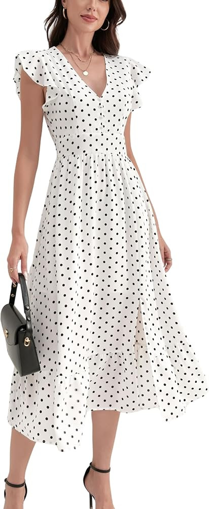 Polka Dot Dress for Women Sleeveless V-Neck Casual Summer Slim Fit with Lining Wedding Guest Wear | Amazon (US)