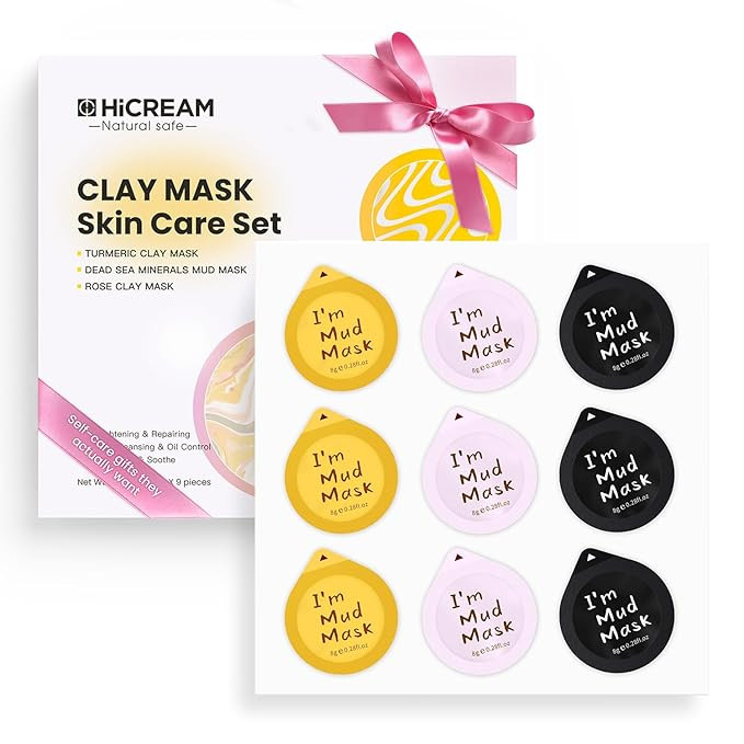 Clay Facial Mask Set 9 Pack - Turmeric Clay Mask - Rose - Dead Sea Minerals Mud Mask, Skincare Gi... | Amazon (US)